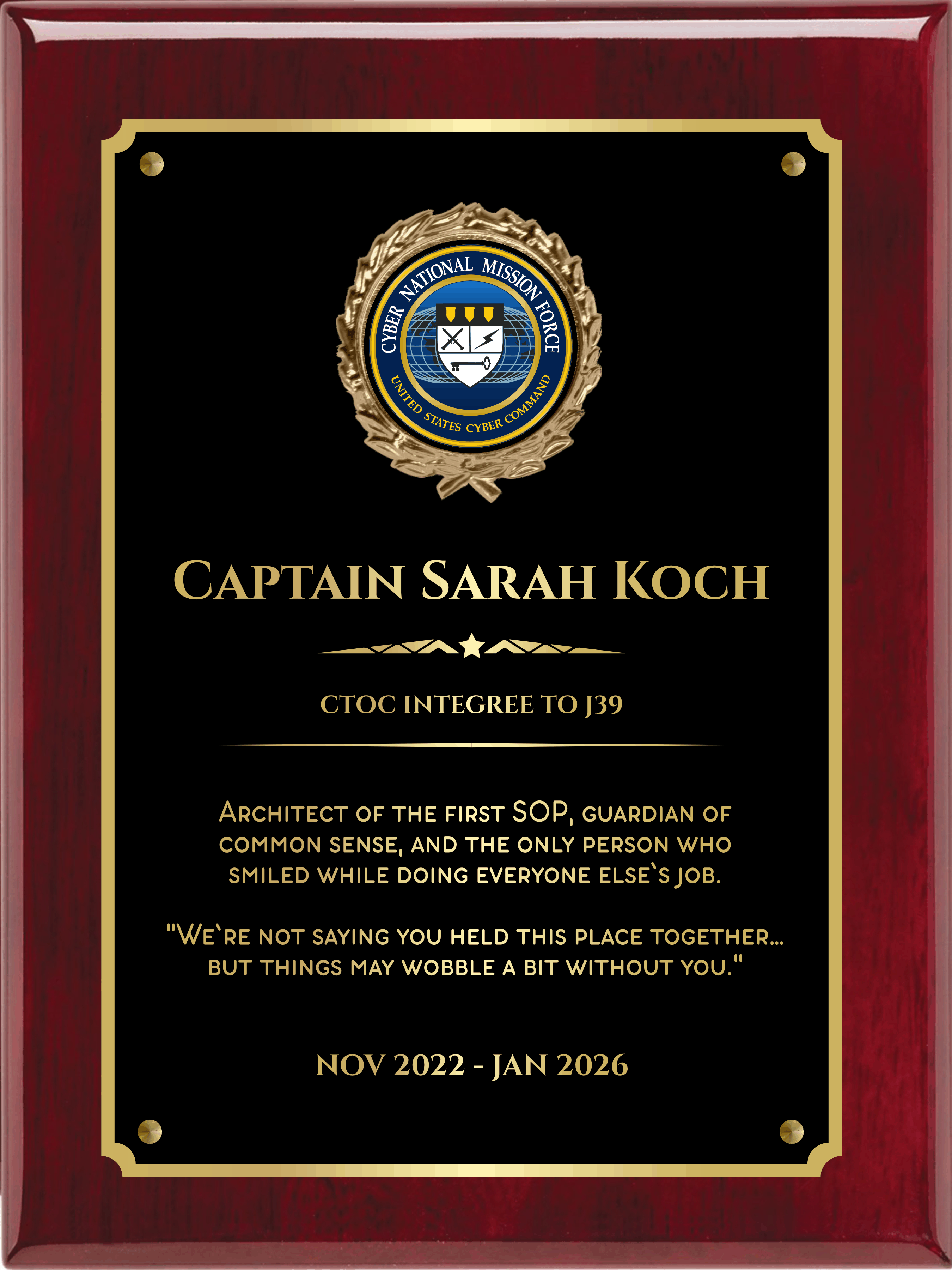 Rosewood Piano Finish Plaque With Plate