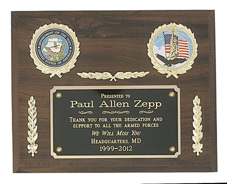 Simulated Walnut Plaque With 2 Wreaths