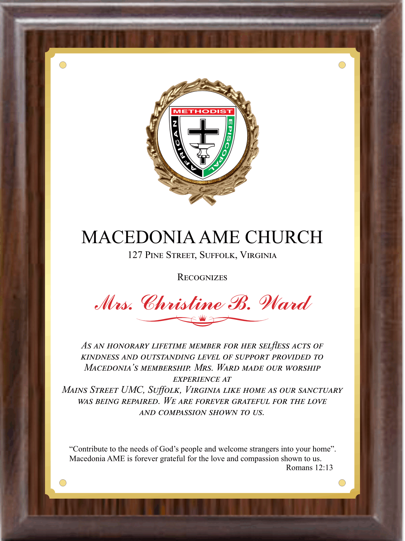 Simulated Walnut Plaque With Custom Insert