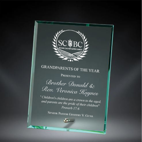 Jade Glass Portrait Plaque With Single Silver Peg Stand