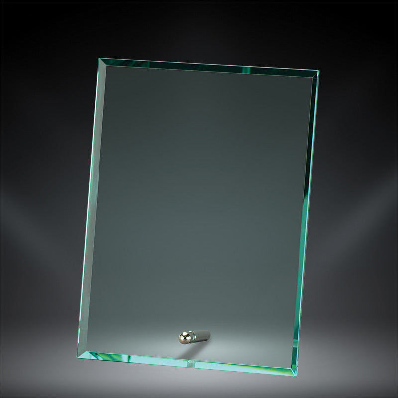 Jade Glass Portrait Plaque With Single Silver Peg Stand