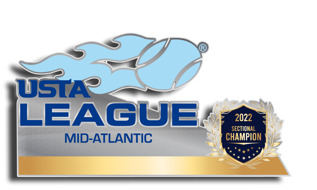 USTA League Mid-Atlantic 2022 Sectional Champion badge with blue and gold design.