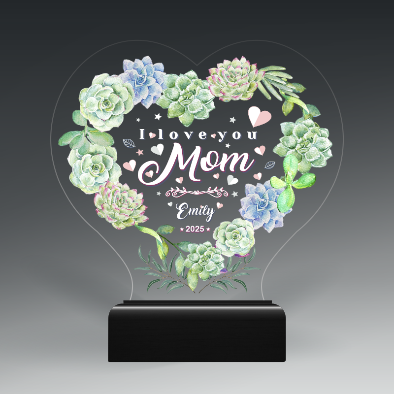 Custom Cut acrylic with color in wood base