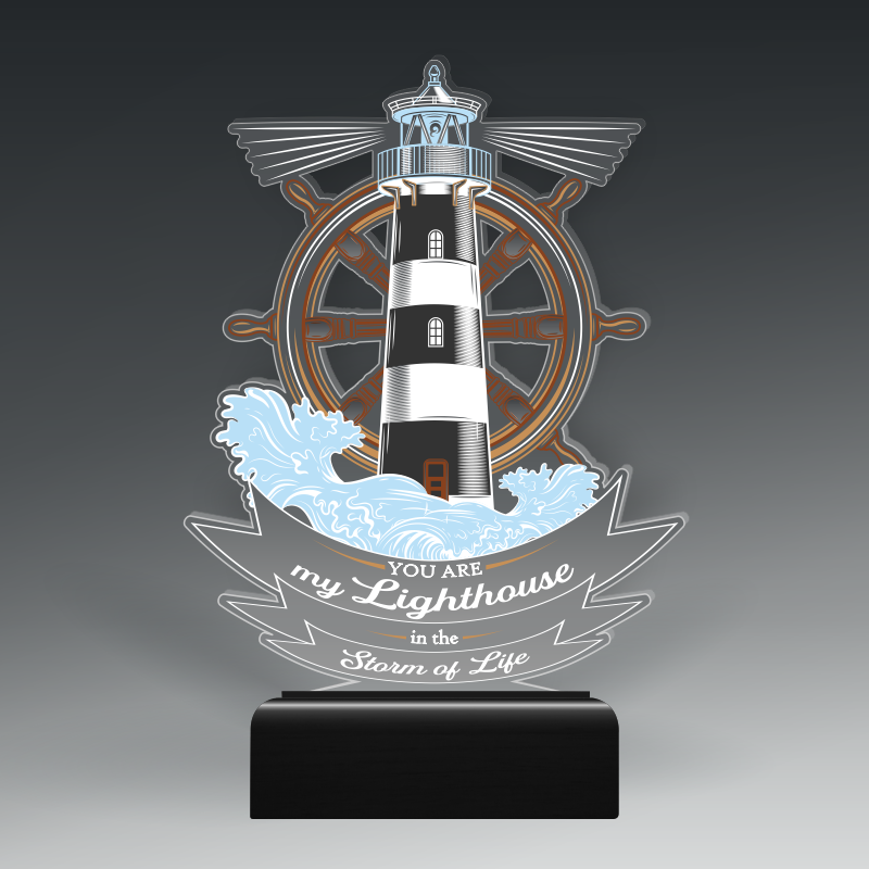 Custom Cut acrylic with color in wood base