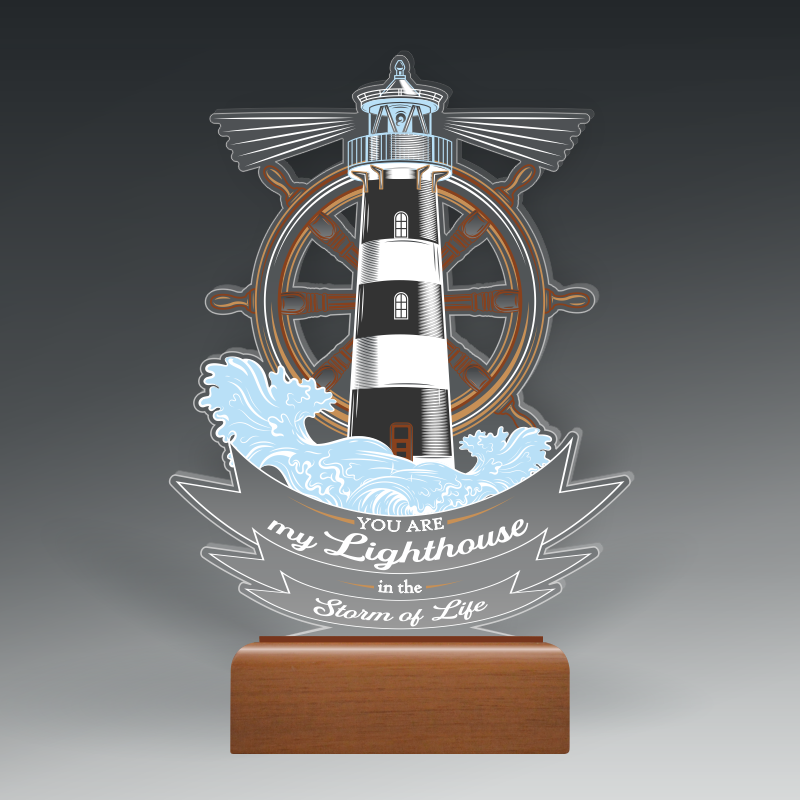 Custom Cut acrylic with color in wood base