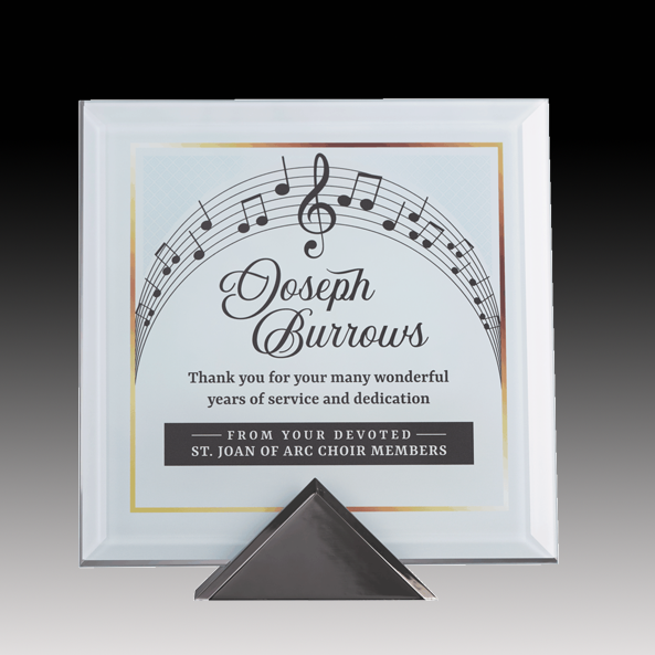 Jade Glass Digitally Printed with Bevels mounted in Metal Base