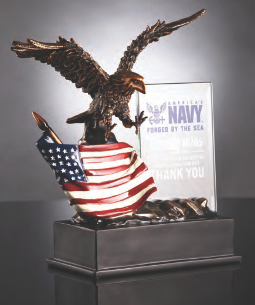 Bronze Eagle With Flag And Crystal