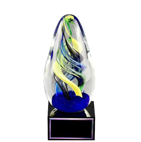 Art Glass Egg On Black Glass Base