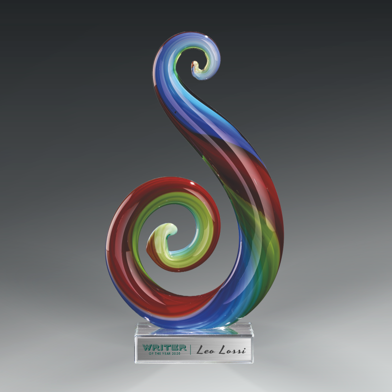 Art Glass Multi Color Curley Que on Clear Glass Base