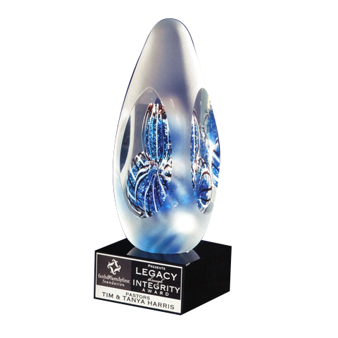 9" Clear Frost Egg - Blue W/ Black Glass Base
