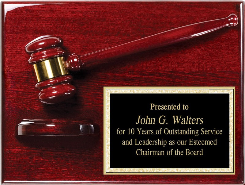 Rosewood Finish Gavel Plaque 9" X 12"