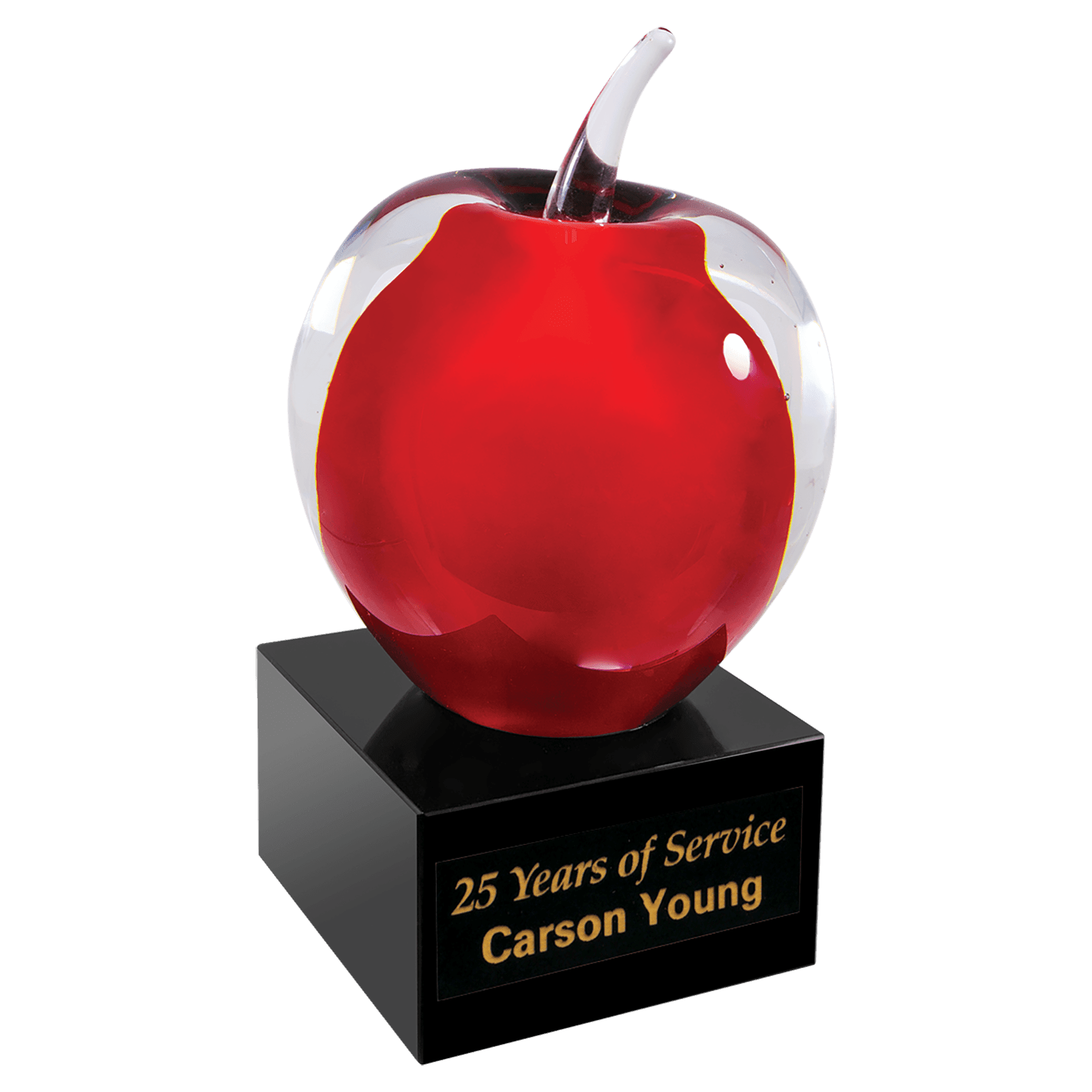 Red And Clear Glass Apple With Black Base