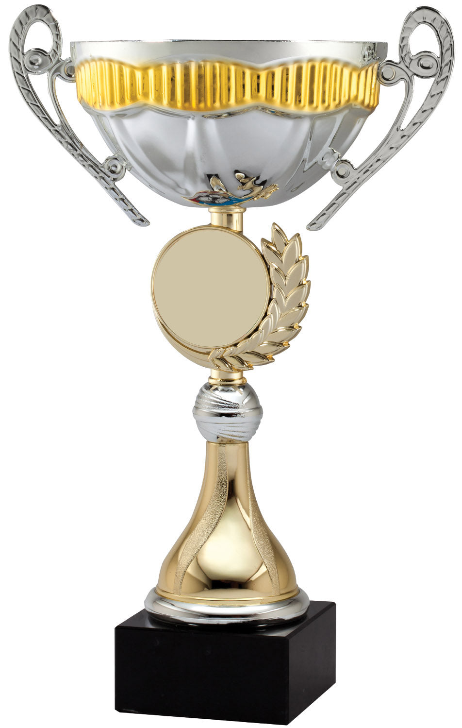 Silver/Gold Metal Cup With 2" Logo Holder On Black Marble Base