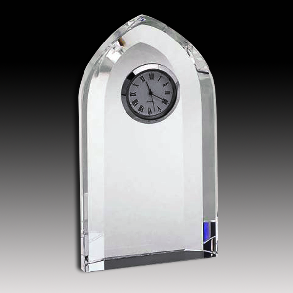 Optic Crystal Arched Clock, 6"
