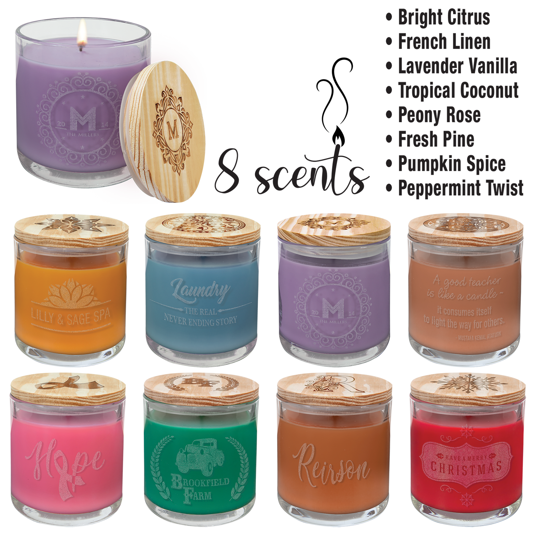 14 Oz. Scented Candle In A Glass Holder With Wood Lid