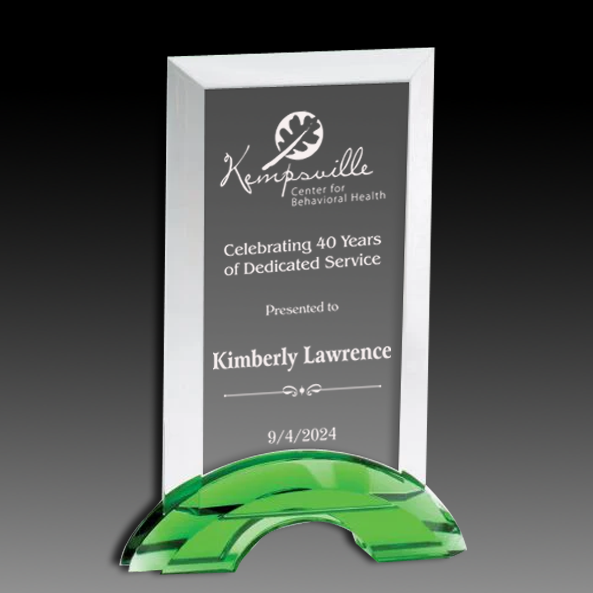 Rectangle Plaque With Green Crystal Stand