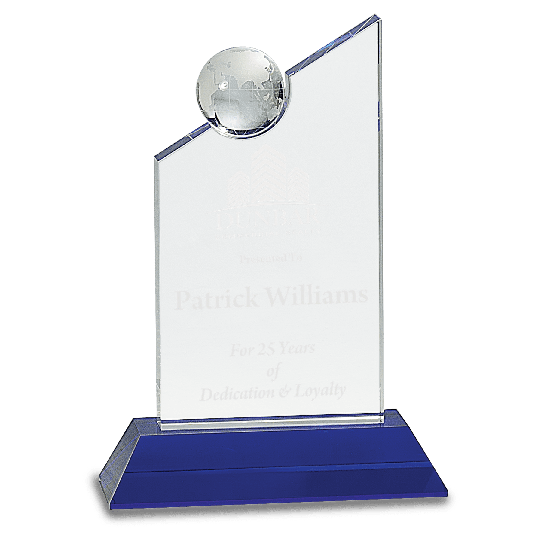 8.25" Clear Crystal With Inset Crystal Globe And Blue Base