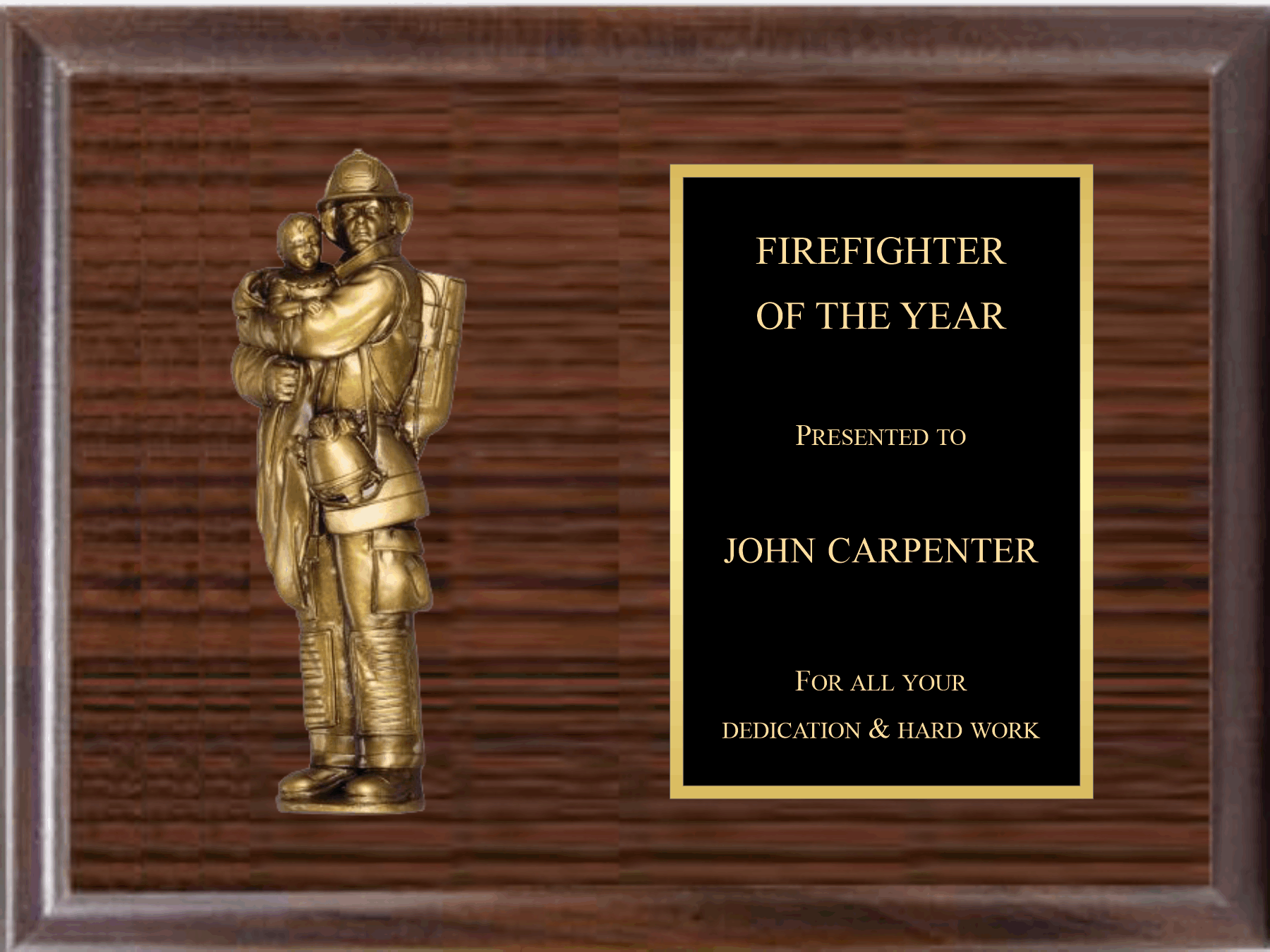 7" Fireman With Child On Plaque