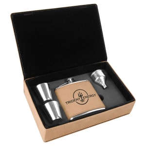 6 Oz. Laserable Leatherette Flask Gift Set