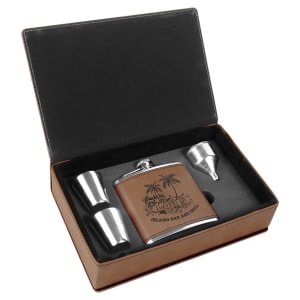 6 Oz. Laserable Leatherette Flask Gift Set