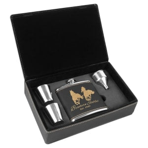 6 Oz. Laserable Leatherette Flask Gift Set