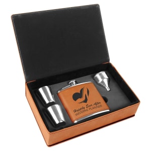 6 Oz. Laserable Leatherette Flask Gift Set