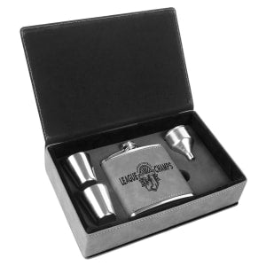 6 Oz. Laserable Leatherette Flask Gift Set