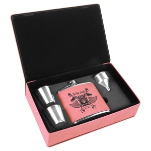 6 Oz. Laserable Leatherette Flask Gift Set