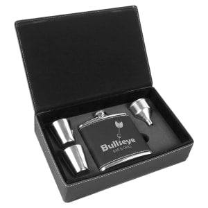 6 Oz. Laserable Leatherette Flask Gift Set