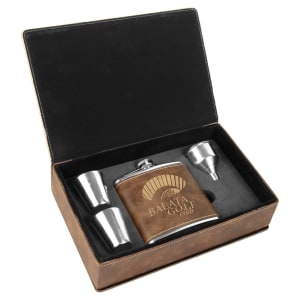 6 Oz. Laserable Leatherette Flask Gift Set