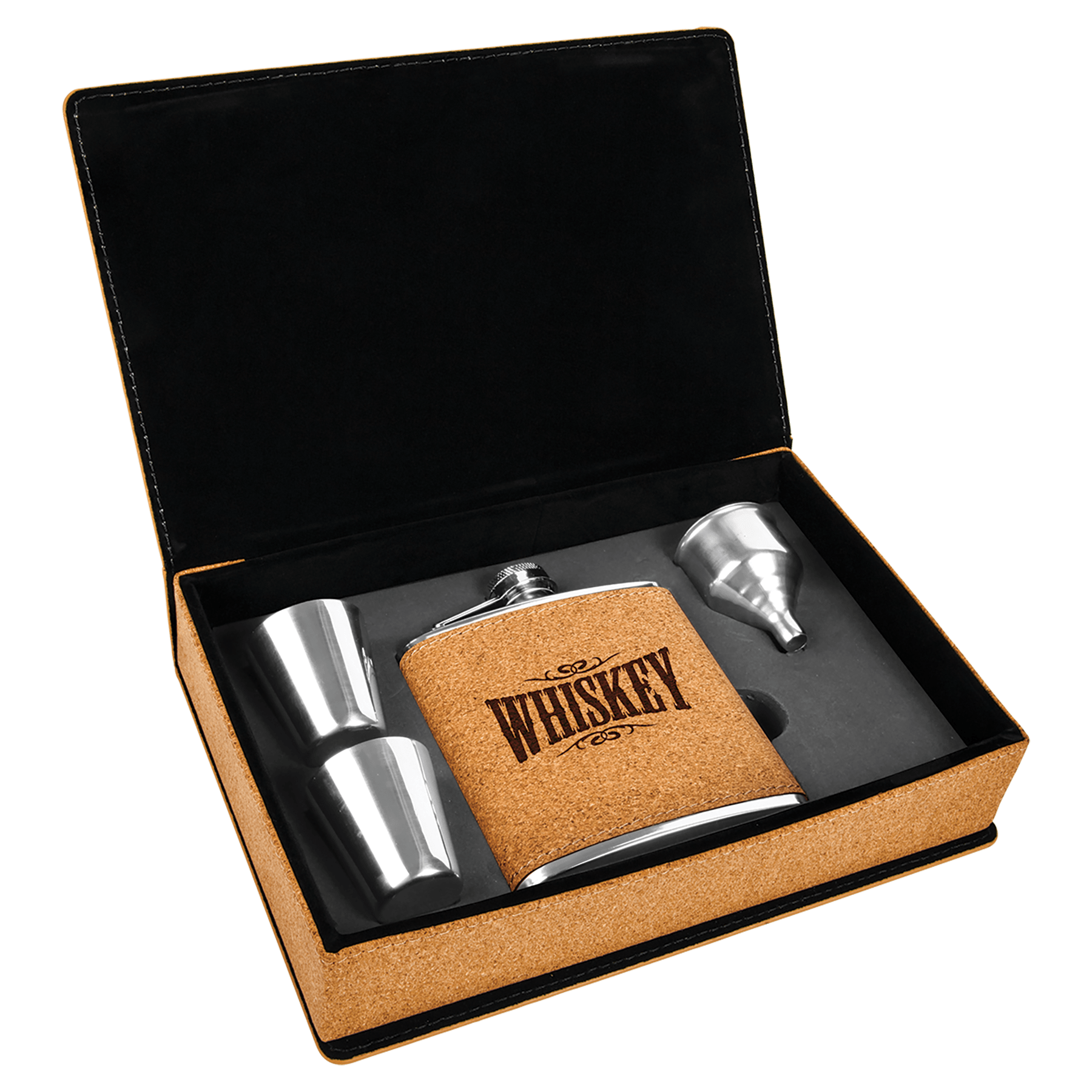 6 Oz. Laserable Leatherette Flask Gift Set