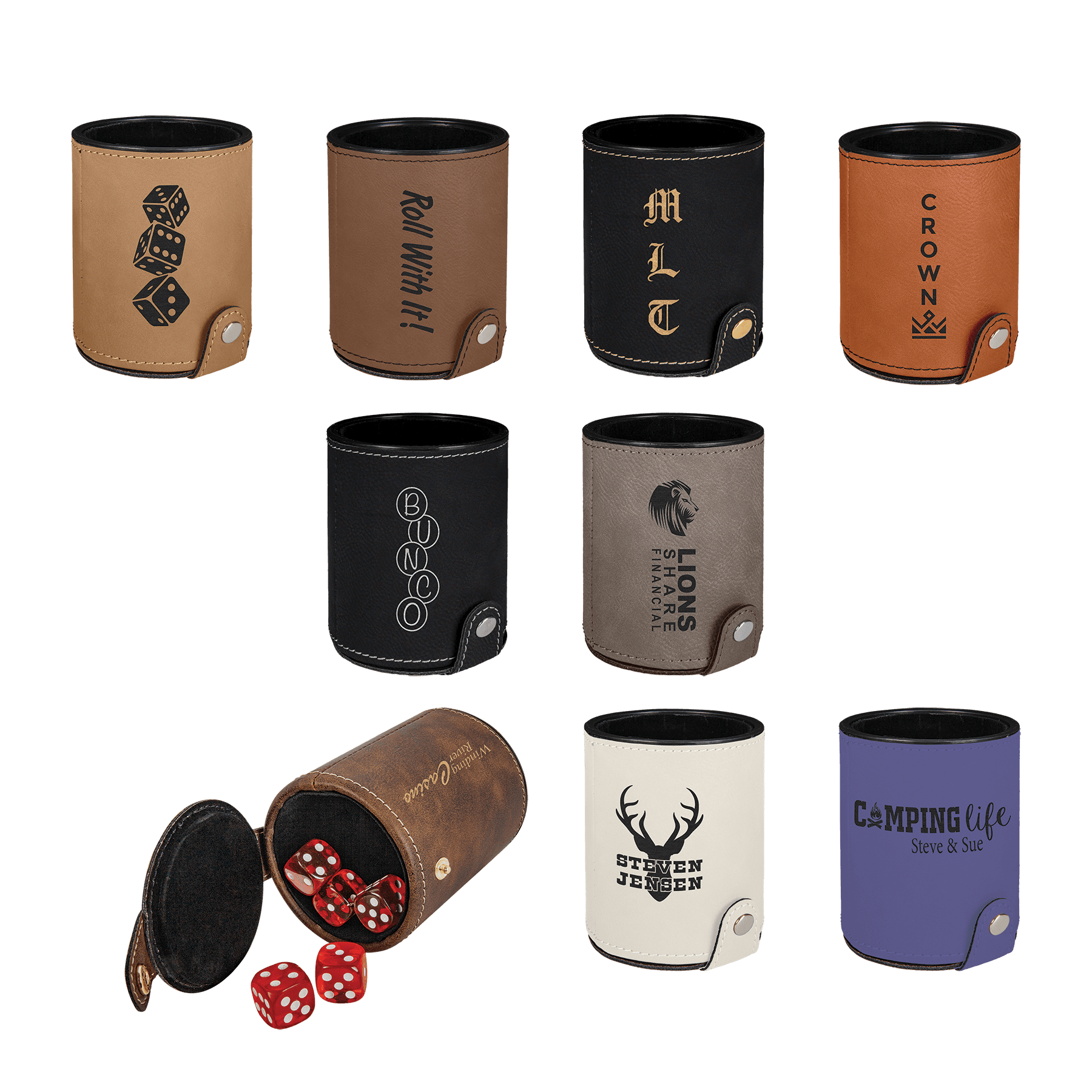 Laserable Leatherette Dice Cup With 5 Dice