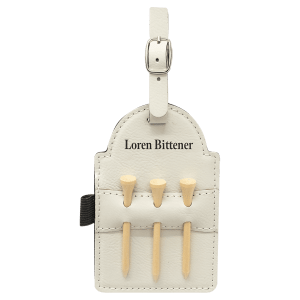 5" X 3 1/4" Laserable Leatherette Golf Bag Tag With 3 Wooden Tees