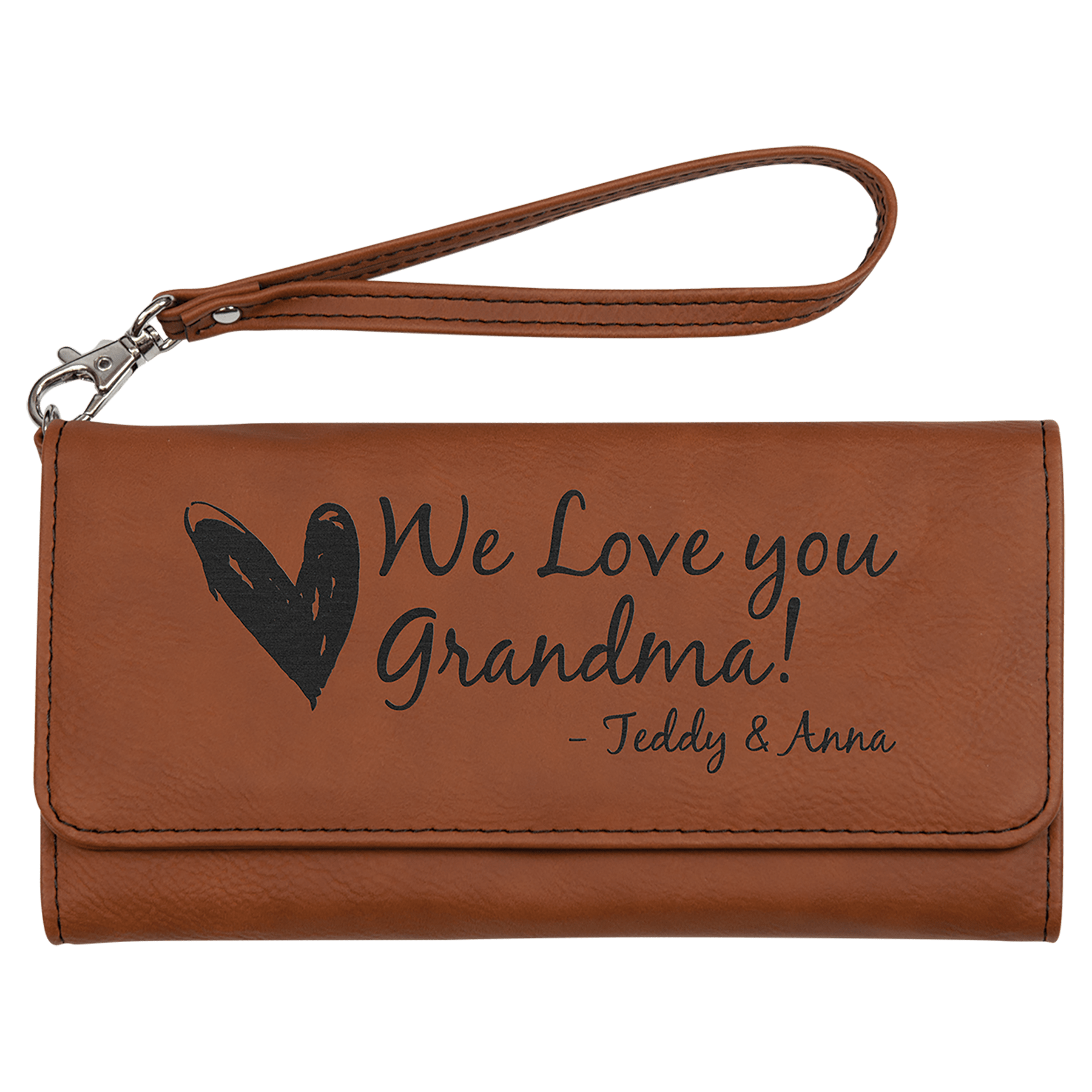 7 1/2" X 4" Laserable Leatherette Wallet With Strap