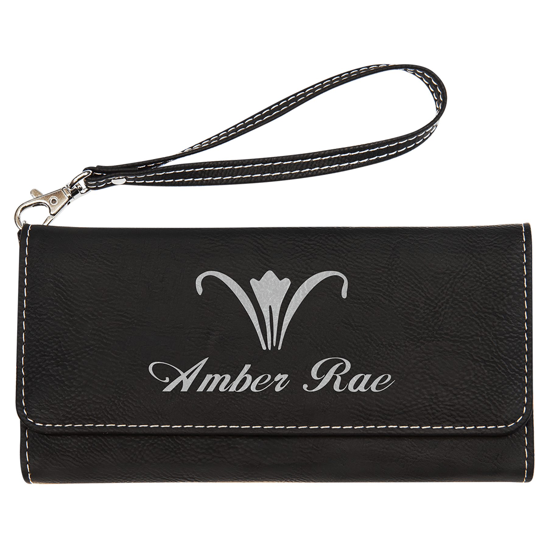 7 1/2" X 4" Laserable Leatherette Wallet With Strap