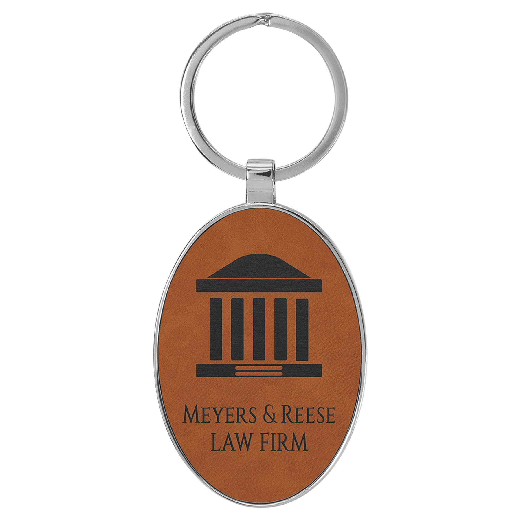 1 1/2" Laserable Leatherette/Metal Oval Keychain
