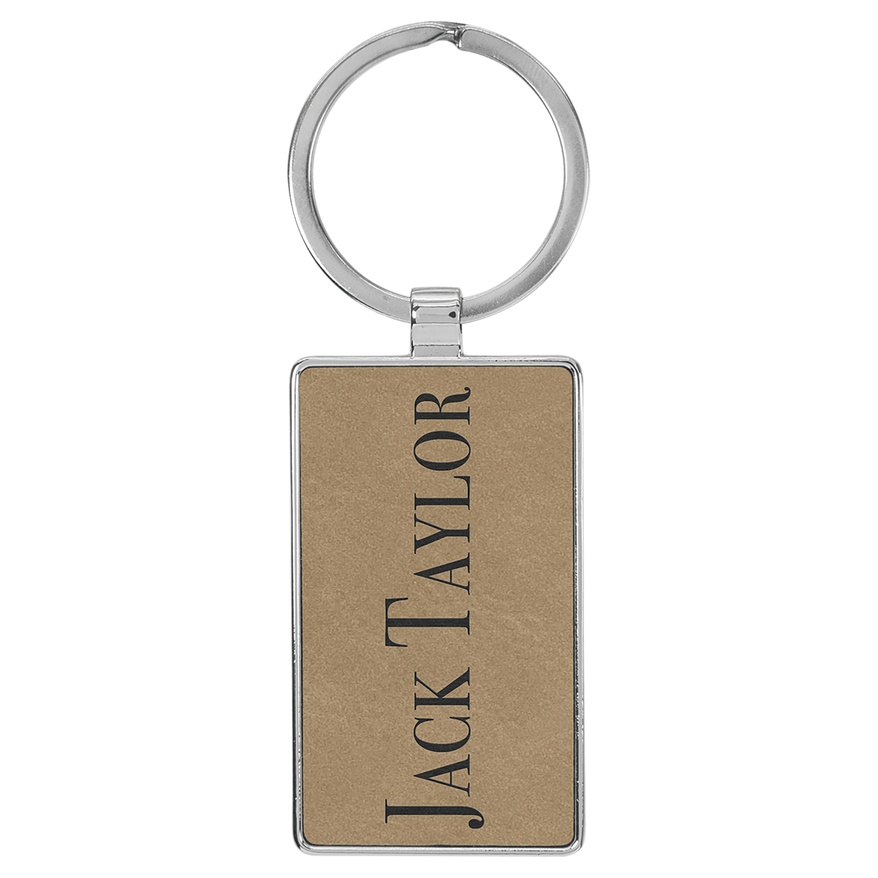 Laserable Leatherette/Metal Rectangle Keychain