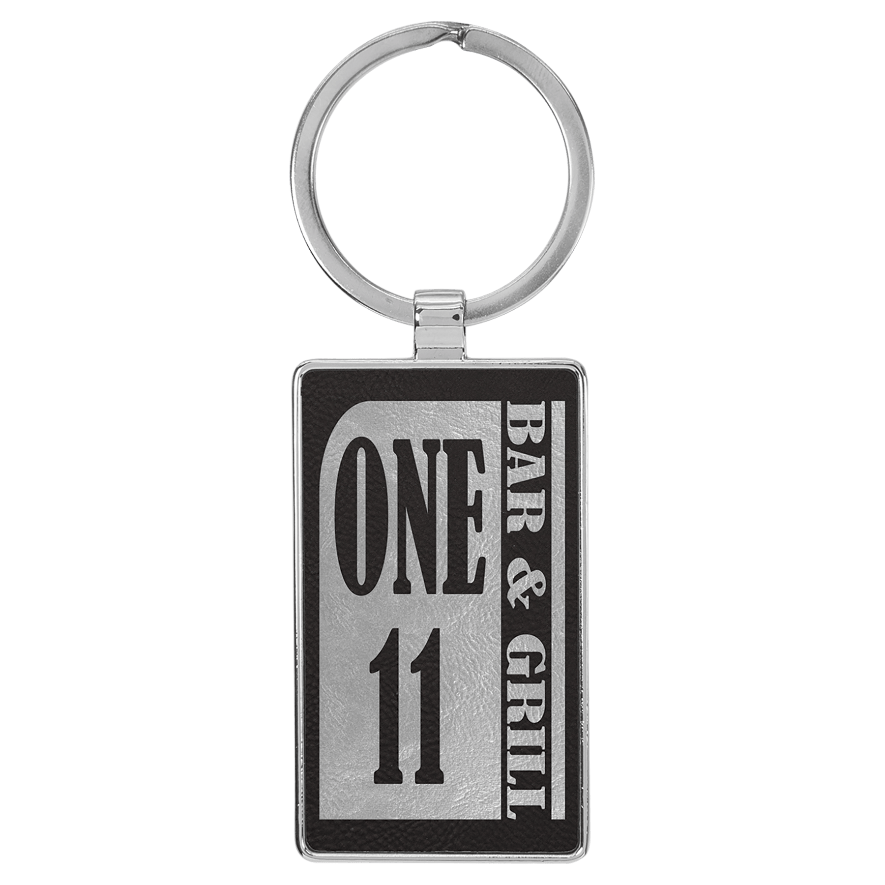 Laserable Leatherette/Metal Rectangle Keychain