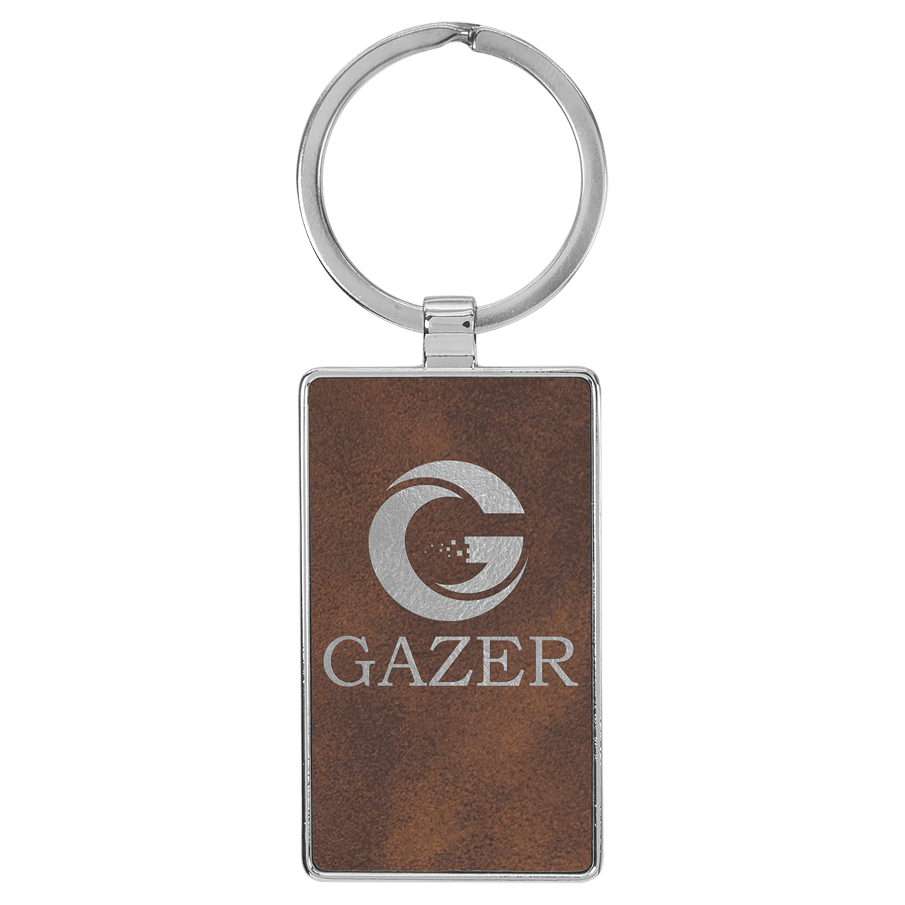 Laserable Leatherette/Metal Rectangle Keychain