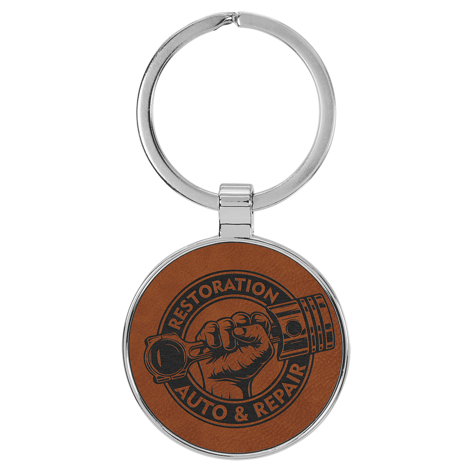 1 1/2" Laserable Leatherette/Metal Round Keychain