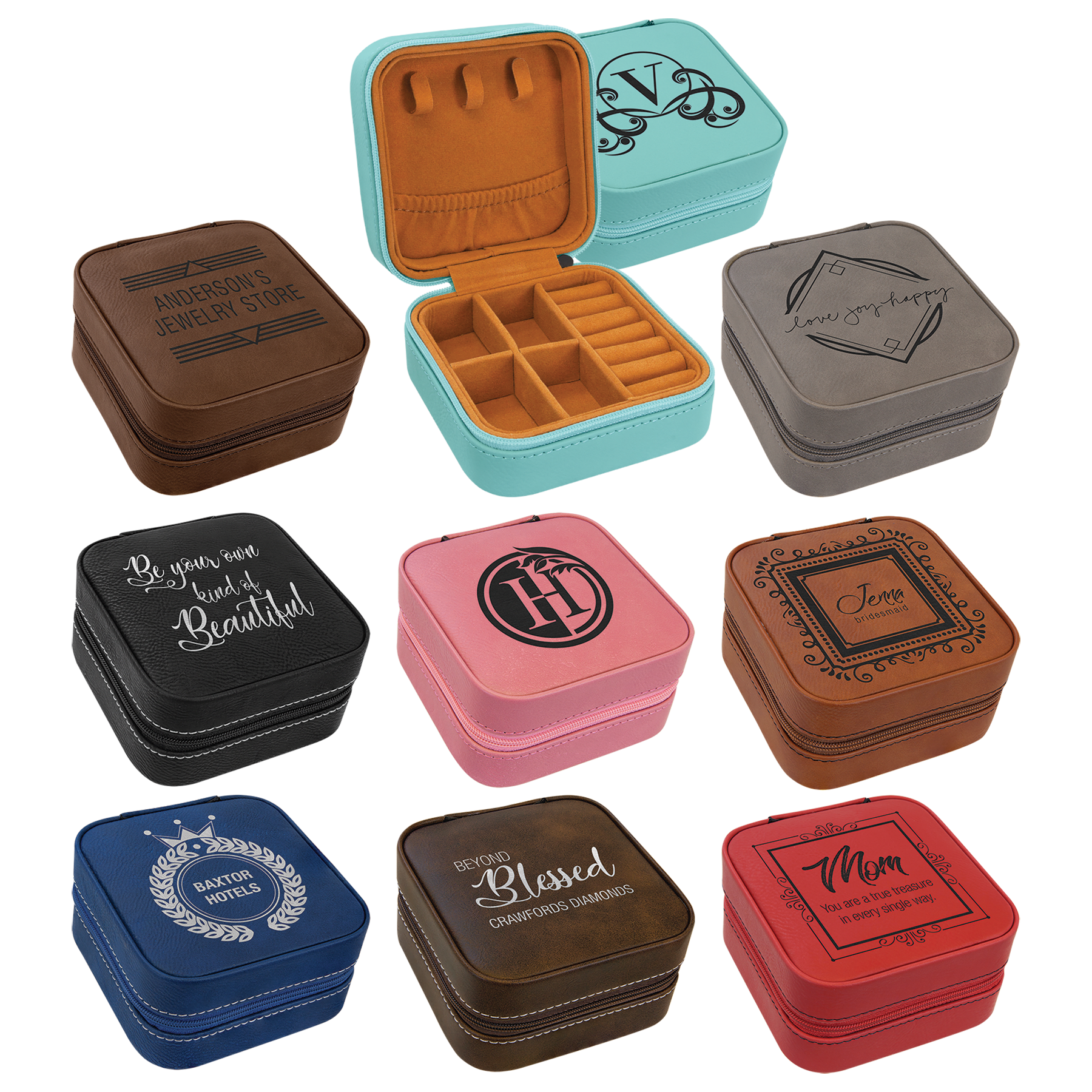 4" X 4" Laserable Leatherette Travel Jewelry Box With Tan Lining