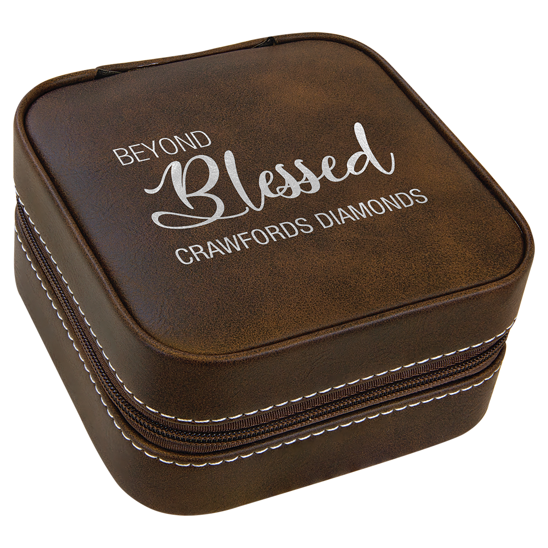 4" X 4" Laserable Leatherette Travel Jewelry Box With Tan Lining