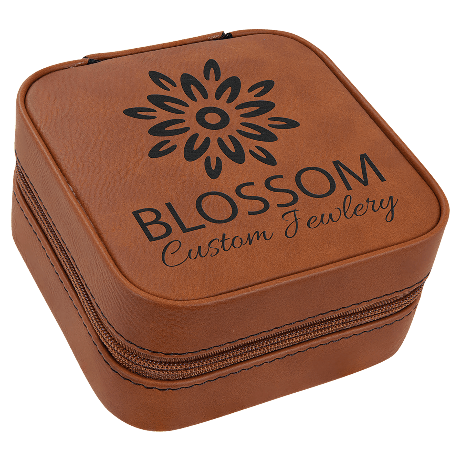 4" X 4" Laserable Leatherette Travel Jewelry Box With Black Lining