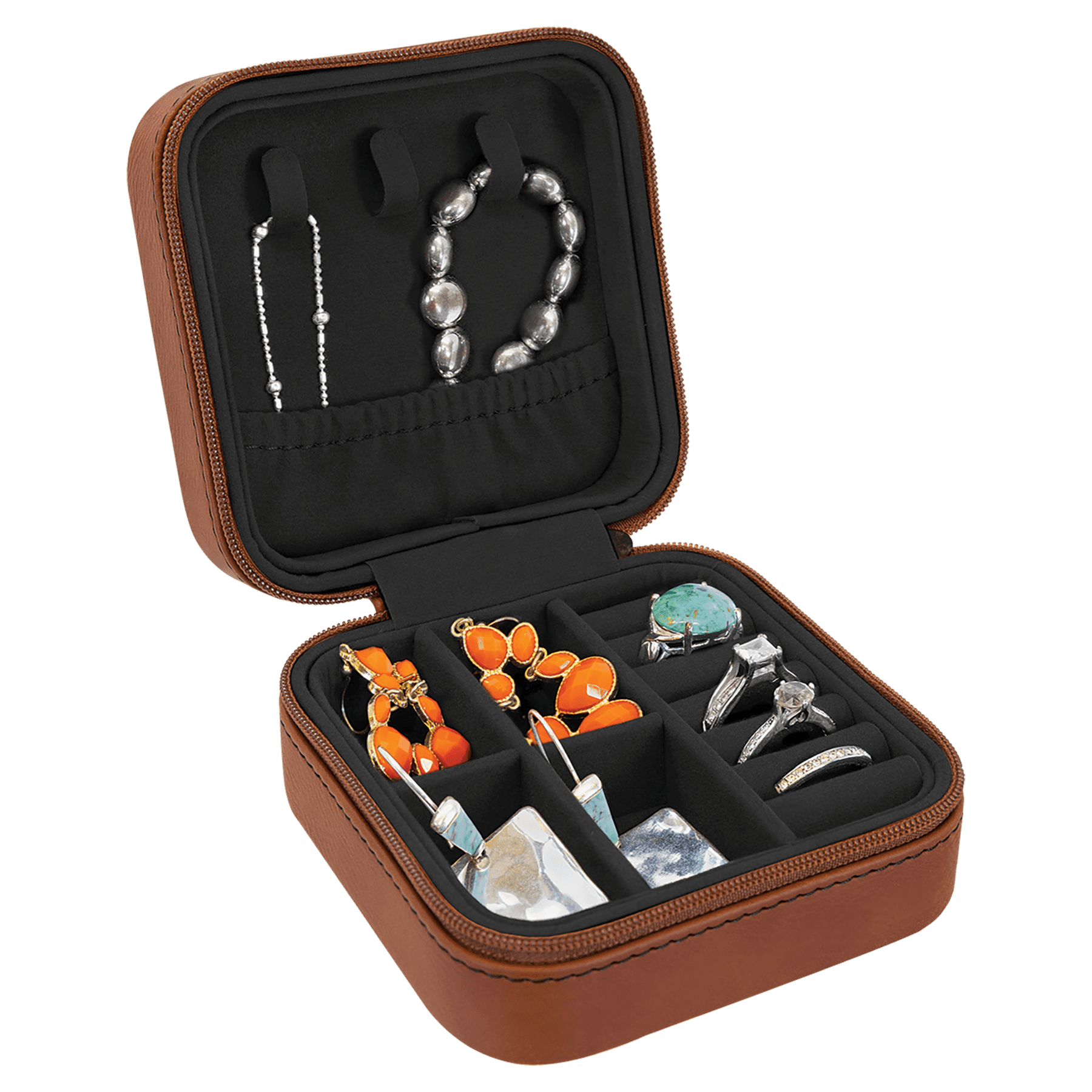 4" X 4" Laserable Leatherette Travel Jewelry Box With Black Lining