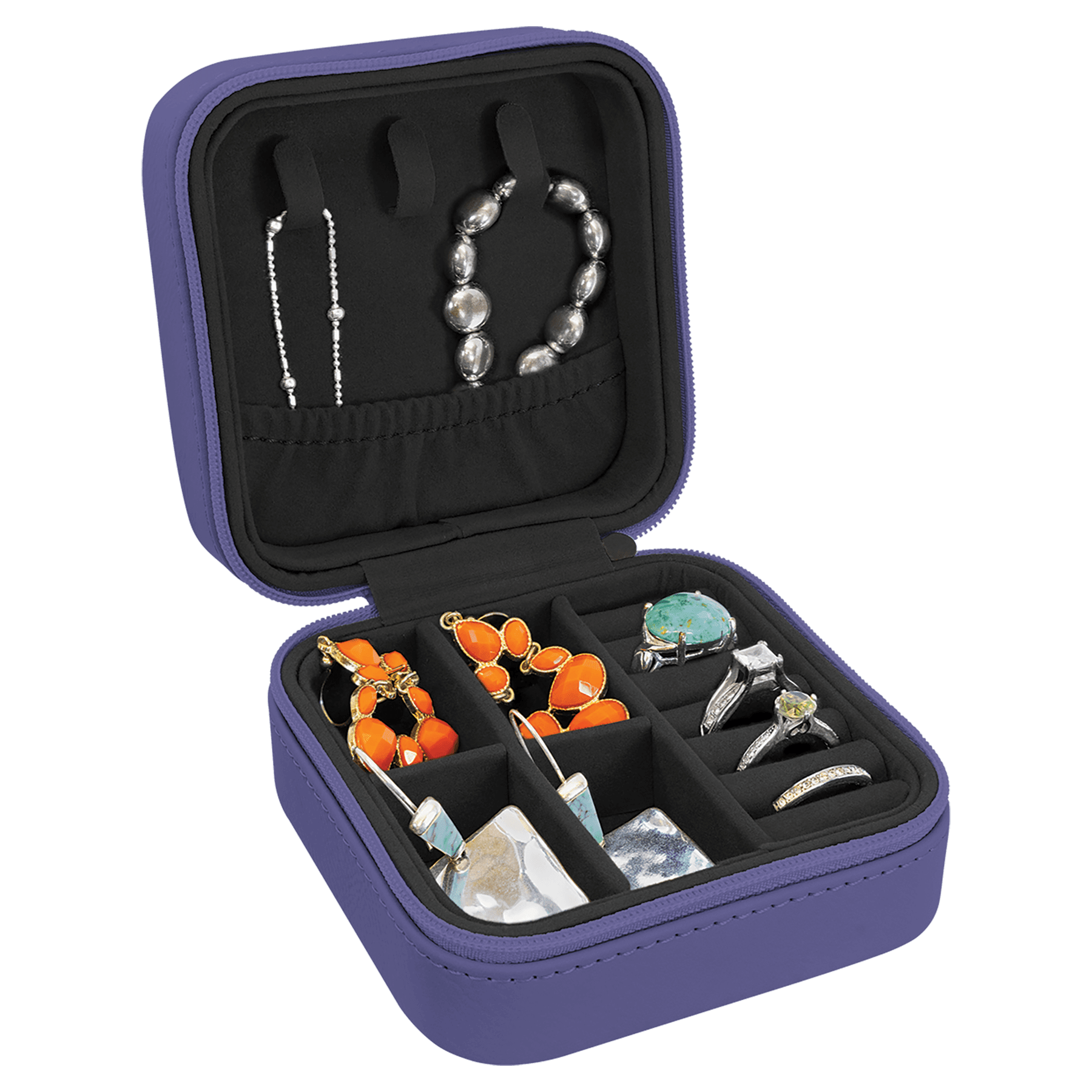 4" X 4" Laserable Leatherette Travel Jewelry Box With Black Lining