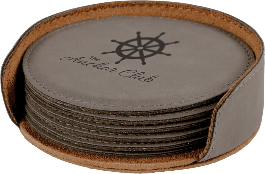 4" Laserable Leatherette Round 6-Coaster Set