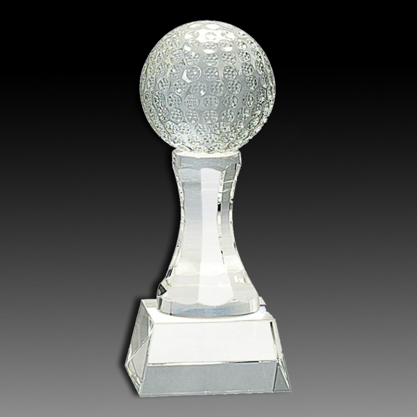 Crystal Golf Ball On Clear Pedestal Base