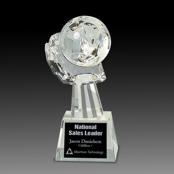 8" Clear Crystal Globe In Hand