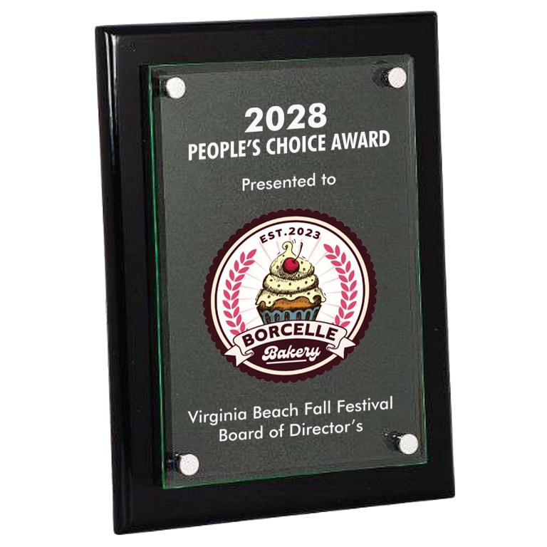 Piano Finish Floating Glass Plaque. Will Hang Or Stand