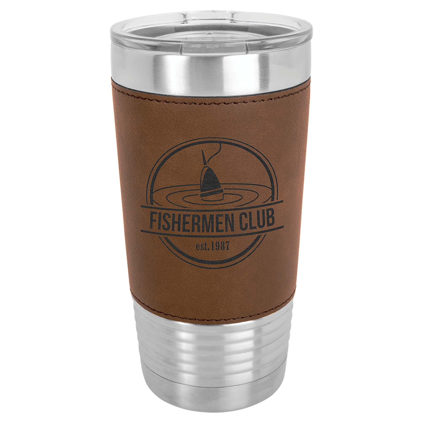 20 Oz. Light Brown Laserable Leatherette Tumbler With Clear Lid